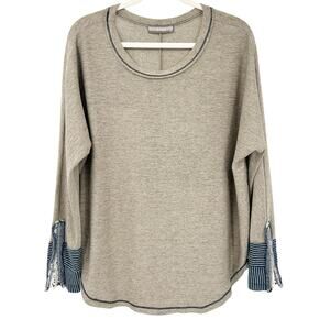 Addie Womens Fall Lagenlook Oversized Striped Lace Crochet Cuff Top Size S‎ Tan